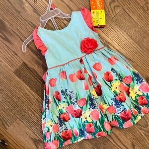 Penelope Mack Floral Kids Dress with Red and Blue